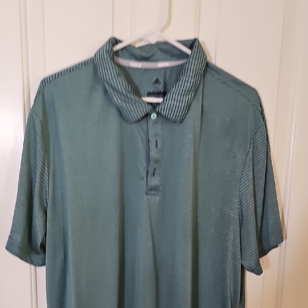 adidas Men’s Teal/Green Golf Polo with Subtle Stripe Collar